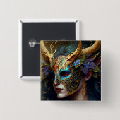 角のある小妖精や小人女性ファンタジーアート 缶バッジ (正面&裏面)