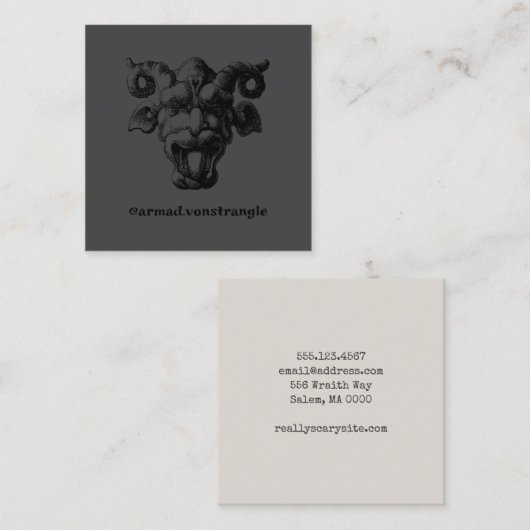 角のある恐ろしい悪魔の顔 スクエア名刺 (正面/裏面)