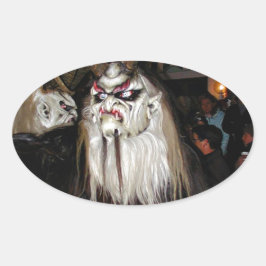 角のある日本の悪魔マスク 楕円形シール