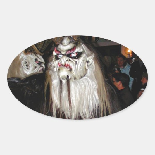 角のある日本の悪魔マスク 楕円形シール (正面)