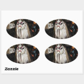 角のある日本の悪魔マスク 楕円形シール (シート)