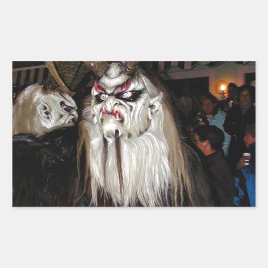 角のある日本の悪魔マスク 長方形シール (正面)