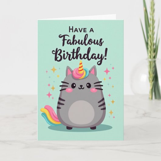 角のある猫の誕生日カード カード (正面)