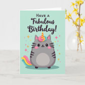 角のある猫の誕生日カード カード (黄色い花)
