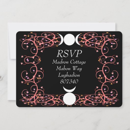 角のある神と三重の女神のウィッカンの結婚式の出欠確認 招待状 (裏面)