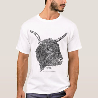角のペンとインクのスケッチが付いているBull Tシャツ