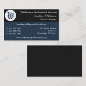 角のモノグラムの青い名刺 名刺 (正面/裏面)