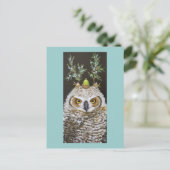 角の付いた素晴らしフクロウ葉書き ポストカード (スタンド正面)