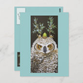 角の付いた素晴らしフクロウ葉書き ポストカード (正面/裏面)
