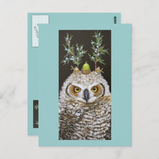 角の付いた素晴らしフクロウ葉書き ポストカード (正面/裏面)