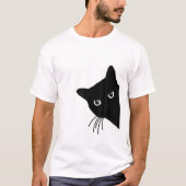 角の子猫を覗きのまわりに見る可愛い黒猫スパイ Tシャツ (正面)