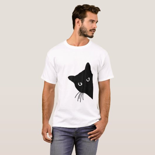 角の子猫を覗きのまわりに見る可愛い黒猫スパイ Tシャツ (正面フル)