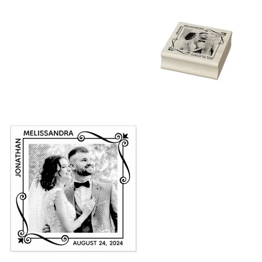 角の渦巻き四角結婚枠の写真 ラバースタンプ (押印)