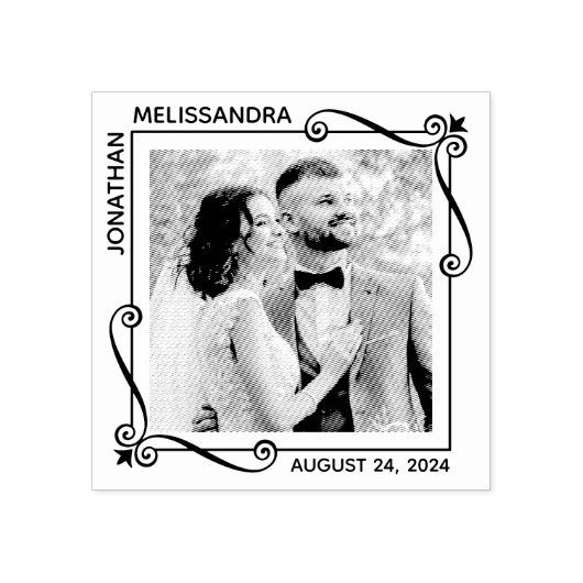 角の渦巻き四角結婚枠の写真 ラバースタンプ (インプリント)