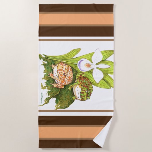 角の華美カエル ビーチタオル (正面)
