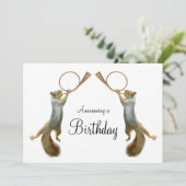 角の誕生日の招待状を吹いているリス 招待状 (スタンド正面)