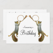 角の誕生日の招待状を吹いているリス 招待状 (正面/裏面)