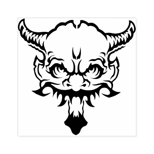 角を持つ悪魔の頭イラストレーションのアートスタンプ ラバースタンプ (インプリント)