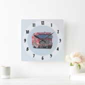 角を曲がる消防車 スクエア壁時計 (ホーム)