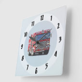 角を曲がる消防車 スクエア壁時計 (傾斜)