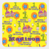 角ステッカー、#1最初の誕生日黄色 スクエアシール (正面)