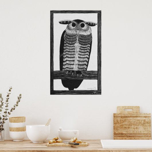 角フクロウ ポスター (キッチン)
