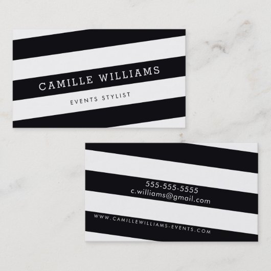 角モダンミニマルストライプはっきりした白黒 名刺 (正面/裏面)