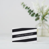 角モダンミニマルストライプはっきりした白黒 名刺 (スタンド正面)