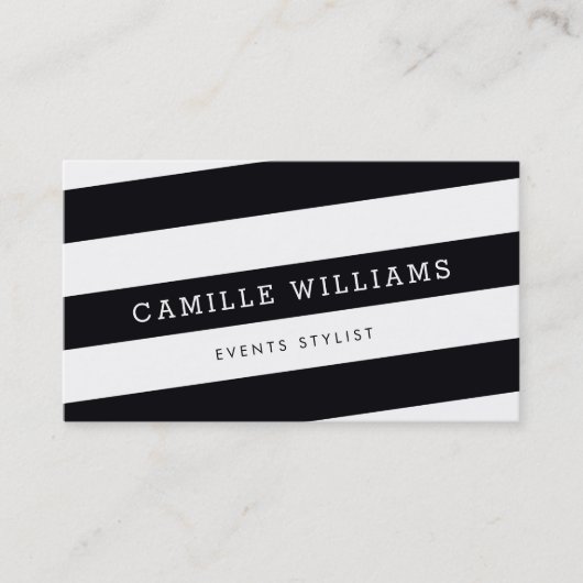 角モダンミニマルストライプはっきりした白黒 名刺 (正面)