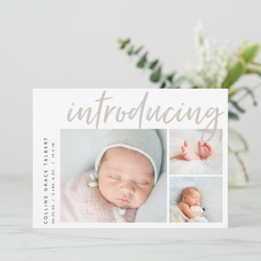 角モダン度 | 3つのフォトコラージュ誕生 案内状 (スタンド正面)