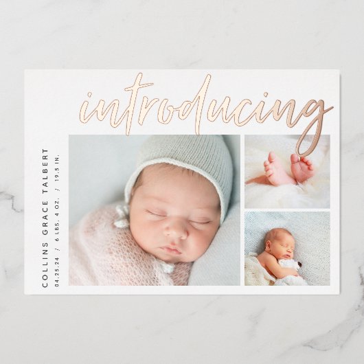 角モダン度 | 3枚のフォトフォイル誕生のお知らせ 箔招待状 (正面)