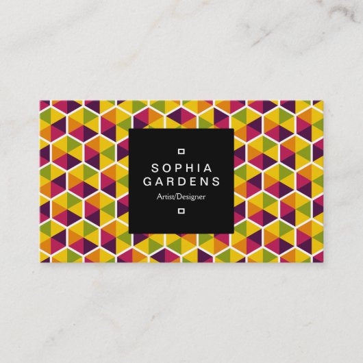 角ラベル01a -六角形パターン01 名刺 (正面)