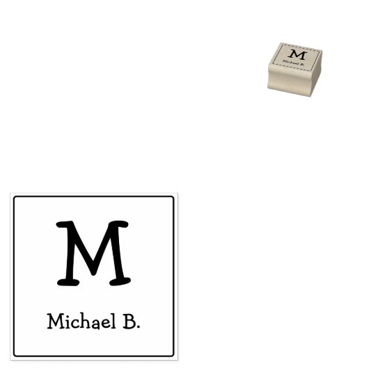 角丸付きモノグラムと名前 ラバースタンプ (押印)