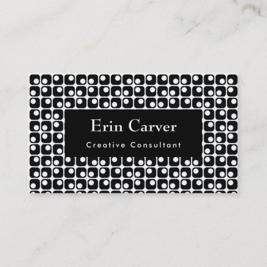 角丸正方形レトロ白黒パターン 名刺 (正面)
