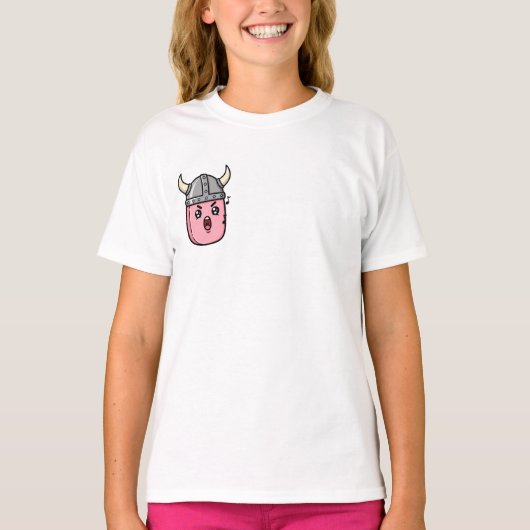 角付きヘルメットの歌うバイキングキャラクター キッズ Tシャツ (正面)