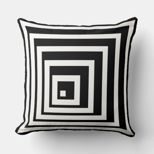 角付き黒と白のライトとシャドウパターン クッション (正面)