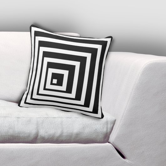 角付き黒と白のライトとシャドウパターン クッション