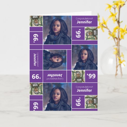 角写真卒業クラス年パープル カード (黄色い花)