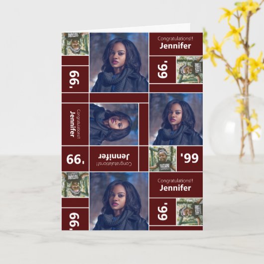 角写真卒業クラス年マルーンのカード カード (黄色い花)