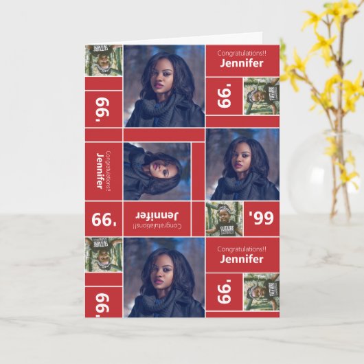 角写真卒業クラス年レッドカード カード (黄色い花)