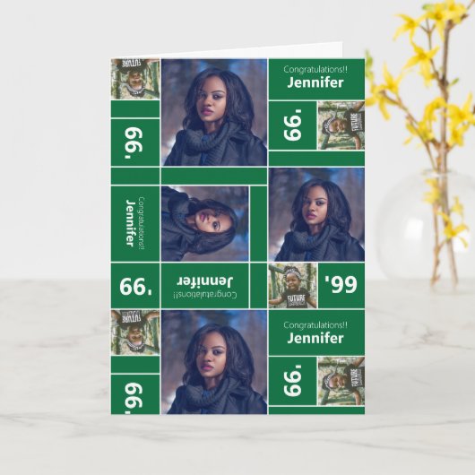 角写真卒業クラス年緑 カード (黄色い花)