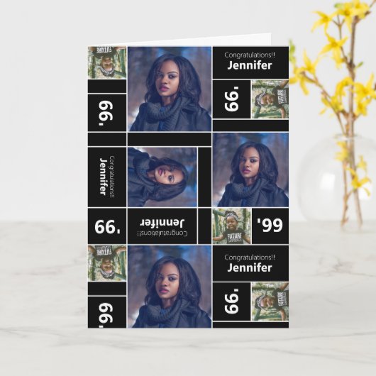 角写真卒業クラス年鑑ブラックカード カード (黄色い花)