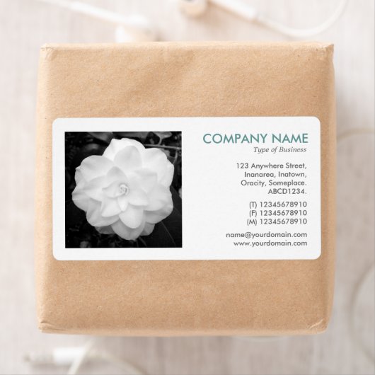 角写真 – 白カメリア ラベル (インサイチュ)