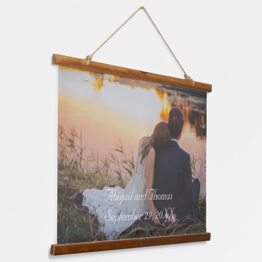 角化パーソナライズされたした結婚写真 吊り下げ型タペストリー (傾斜あり)