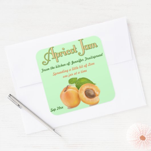 角型アプリコットジャム食品缶詰ラベル スクエアシール (封筒)