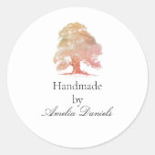 角型ステッカー手作りモノグラムオークツリー ラウンドシール (正面)