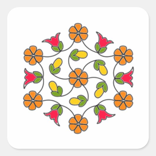 角型ステッカー – フラワーシリーズ#63 スクエアシール (正面)