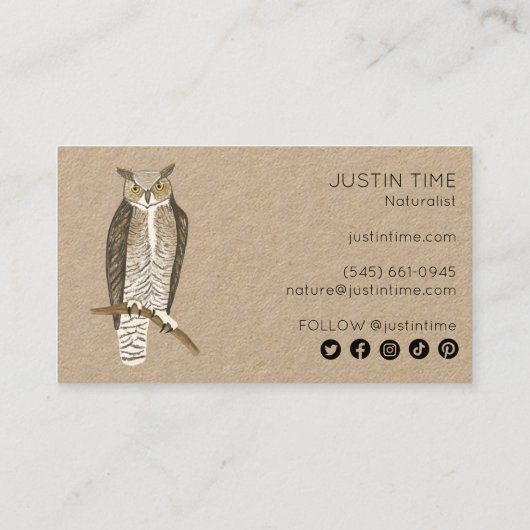 角型フクロウ博物学者ガイドバードウォッチャーハイクKRAFT 名刺 (裏面)