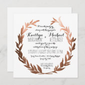 角型偽銅色月桂の花輪、オリーブの葉の枝 招待状 (正面/裏面)