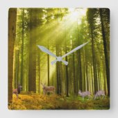 角壁時計用の森林と鹿の画像 スクエア壁時計 (正面)